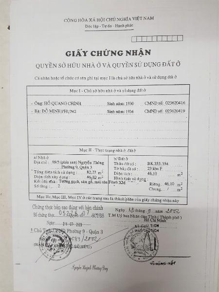Bán nhà Mặt tiền đường Nguyễn Phúc Nguyên Q3 1 trệt 1 gác suốt