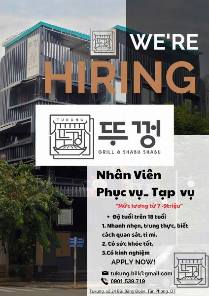 Tuyển NỮ phục vụ có kinh nghiệm làm nhà hàng nướng BBQ Hàn Quốc