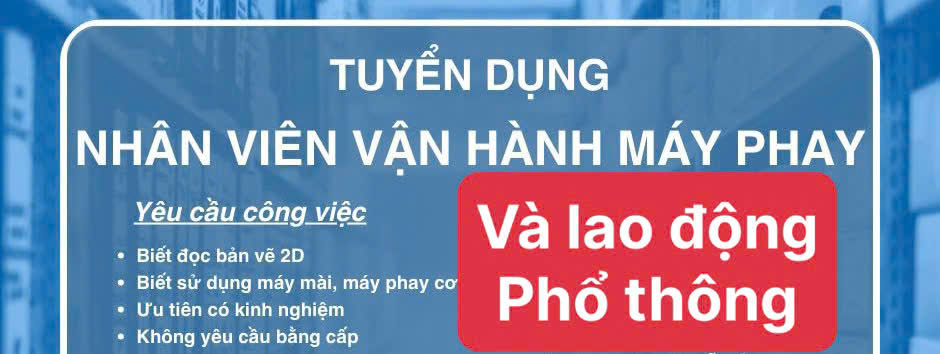 Tuyển kỹ thuật setting phay CNC & LĐPT làm tại Bắc Ninh 