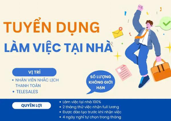 Tuyển nhân viên nhắc phí làm việc online, thu nhập ổn định