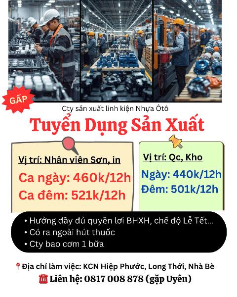 Tuyển 20 Nhân Viên Sản Xuất Tại KCN Hiệp Phước Nhà Bè - Long An