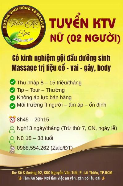 Tuyển CTV nữ massage cổ vai gáy, body làm Lái Thiêu Bình Dương