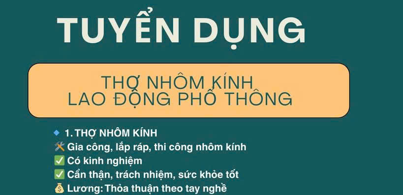 Tuyển thợ nhôm kính giỏi làm tại Quận 12 - đi làm ngay