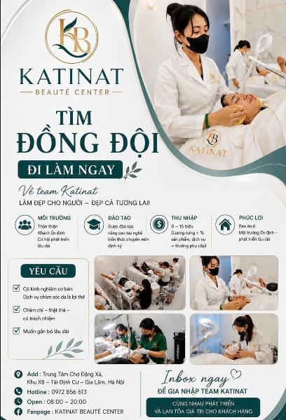 KATINAT BEAUTÉ tuyển 5 KTV chăm sóc da làm Gia Lâm Hà Nội