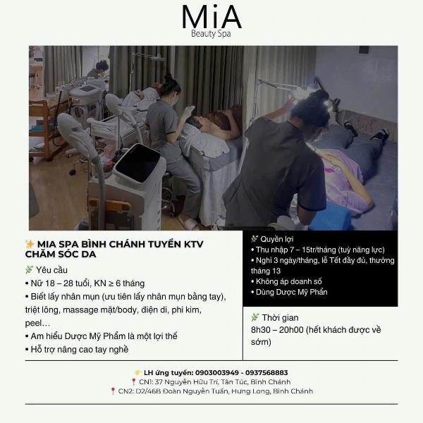 MIA BEAUTY tuyển KTV chăm sóc da có kinh nghiệm làm Bình Chánh