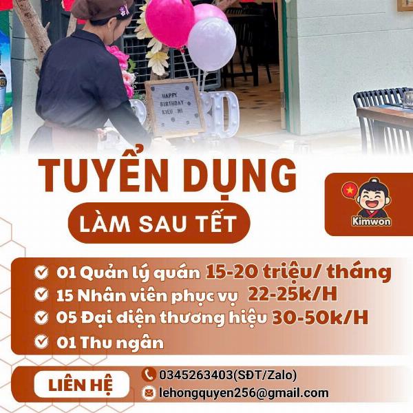 KIMWON tuyển NV quản lý, phục vụ, phụ bếp & thu ngân làm ở Thủ Đức 