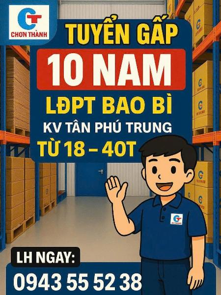 Xưởng sản xuất bao bì tuyển gấp LĐPT bao cơm trưa làm ở Củ Chi