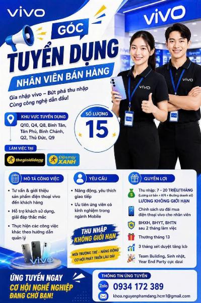 VIVO tuyển bán hàng toàn HCM và Hà Nội