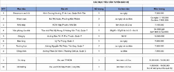 CTY BẢO VỆ THANH NIÊN tuyển gấp bảo vệ các mục tiêu toàn TPHCM
