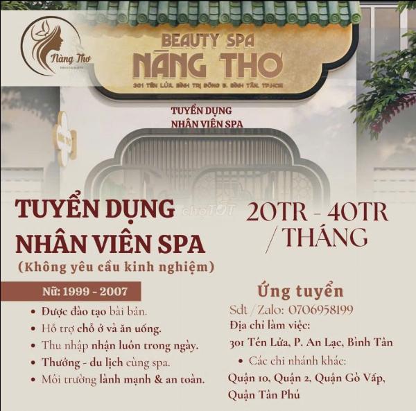 NÀNG THƠ SPA tuyển KTV SPA không yêu cầu kinh nghiệm