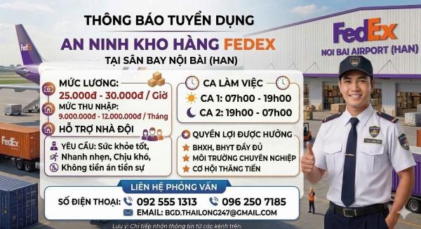 Tuyển Nhân Viên An Ninh Kho Hàng Fedex – Sân Bay Nội Bài