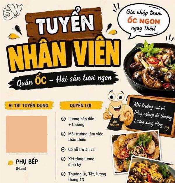 Tuyển nhân viên Bếp Ốc làm ở Thủ Dầu Một Bình Dương