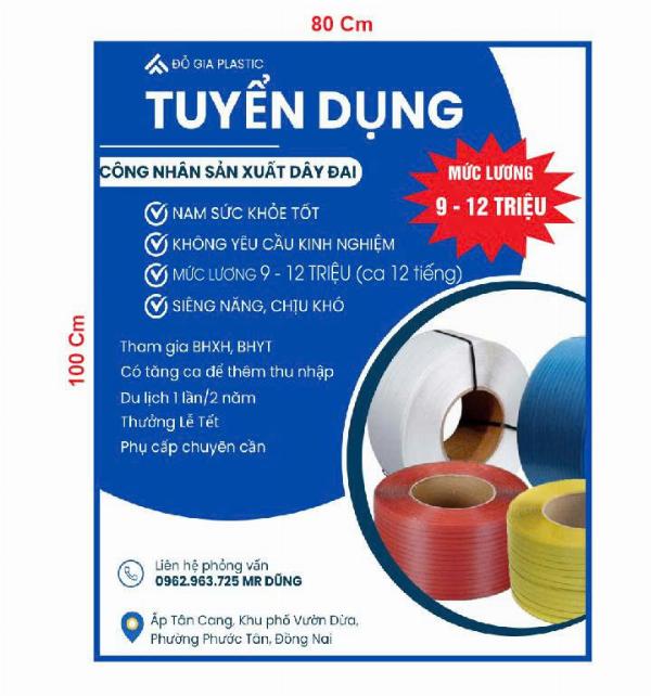 Tuyển Nam công nhân đứng máy SX dây đai nhựa làm ở Đồng Nai