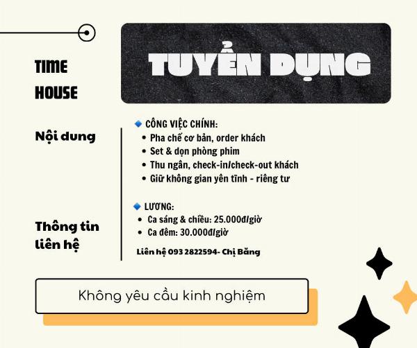 TIMEHOUSE tuyển NV Pha chế phục vụ cafe làm tại Q3 