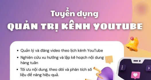 TUYỂN NHÂN VIÊN QUẢN TRỊ VIÊN KÊNH YOUTUBE