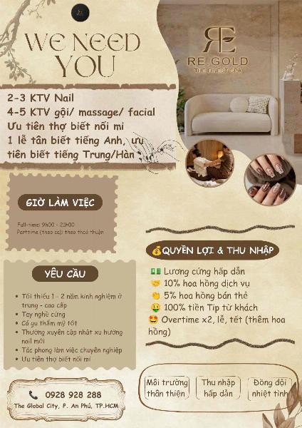 Spa cần tuyển KTV nail, gội, massage, lễ tân làm ngay