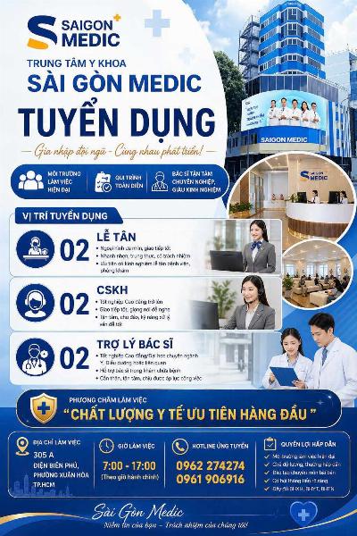 SAIGON MEDIC tuyển lễ tân, CSKH, trợ lý BS