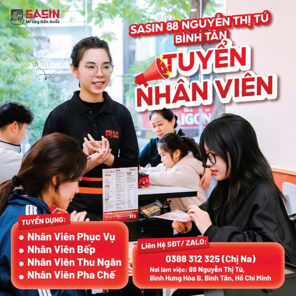SASIN BÌNH TÂN tuyển NV Full-time: Bếp, PV , Pha chế, Kiểm món, Thu ngân