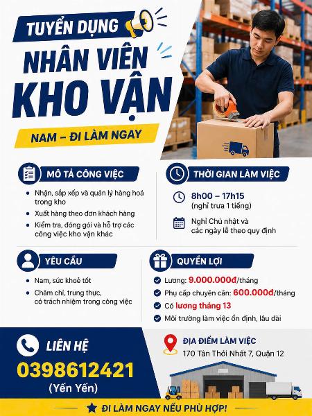 Tuyển nhân viên kho vận hàng hoá làm ở Q12