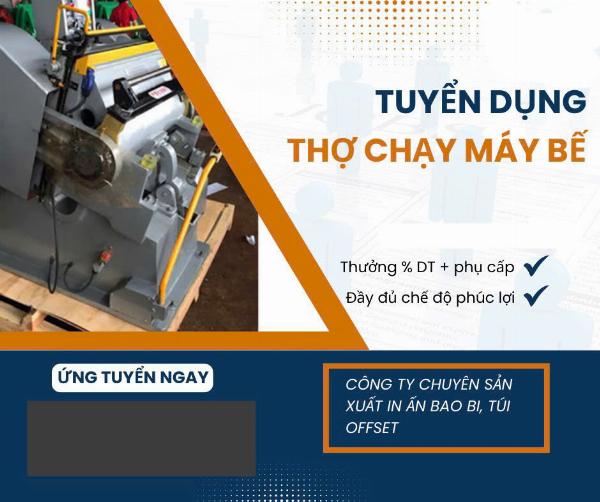 Tuyển thợ bế tay hoặc bế máy ngành bao bì giấy làm tại Thủ Đức 