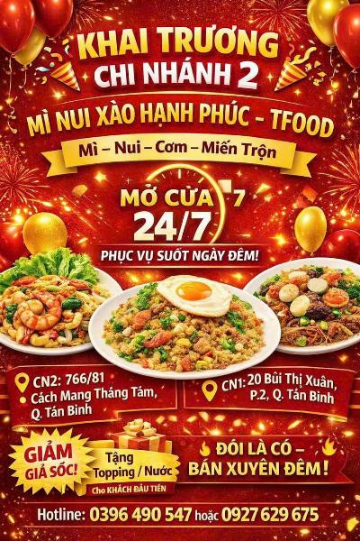 TIỆM HẠNH PHÚC-TFOOD Tuyển phụ bếp, bán hàng, xử lý đơn & CSKH