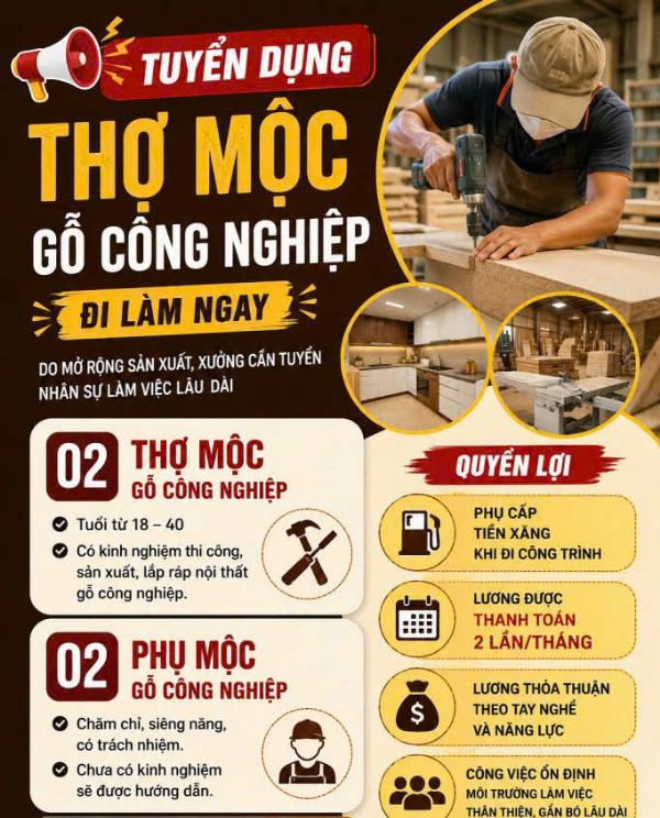 LIFEHOUSE tuyển thợ ván công nghiệp ở Đà Nẵng